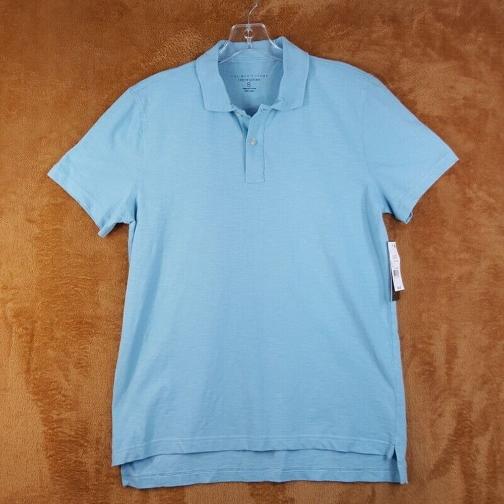 BLOOMINGDALES Mens Polo Shirt Medium Blue Pullover Lightweight 100% Cotton